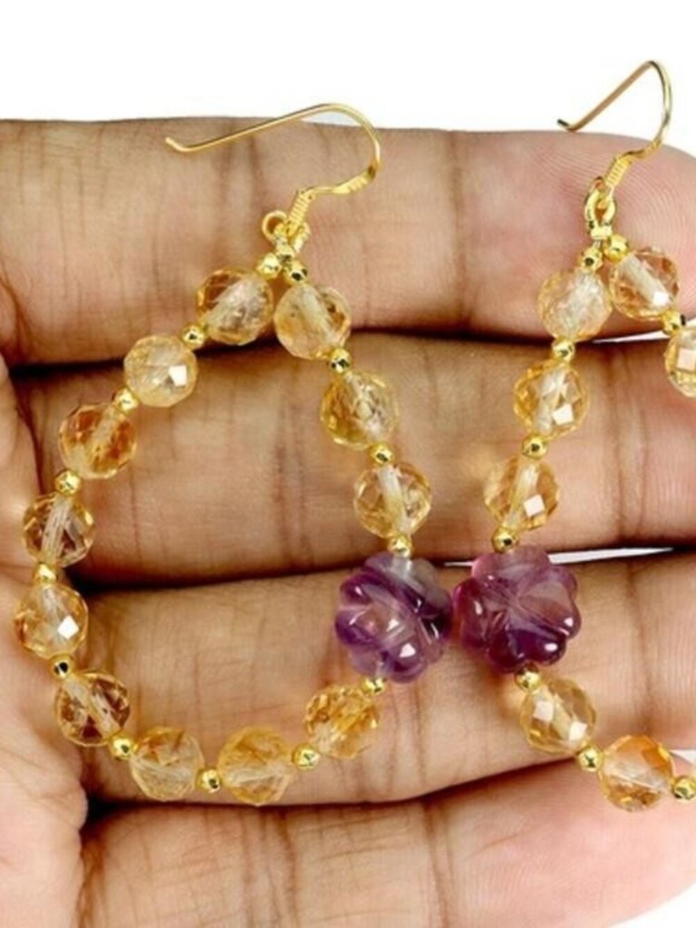 Beautiful Sterling Silver Earrings with Citrine and Fluorite